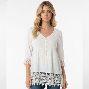 Umgee size medium white Boho baby doll top
